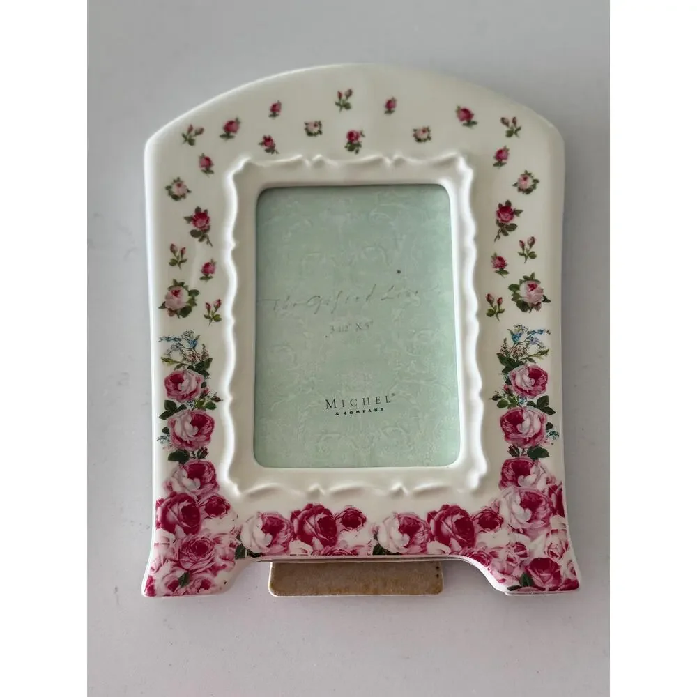 Vintage Michel & Company Rose Floral Ceramic Picture Frame 3.5x5 Shabby Chic
